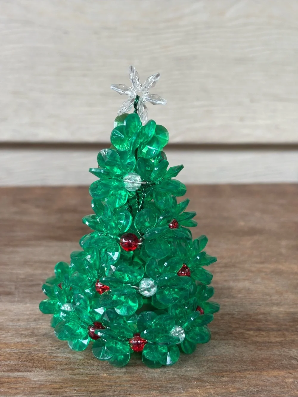 3 VTG handcrafted beaded Christmas tree decor, from the 1980s or 1990s.